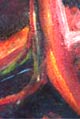 painting of a forest, mainly red colors